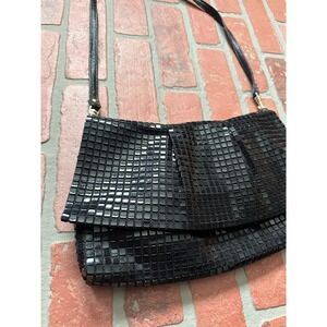 Viintage Lumured Handbag Womens Purse Black Mesh Plastic Shoulder Bag w Mirror